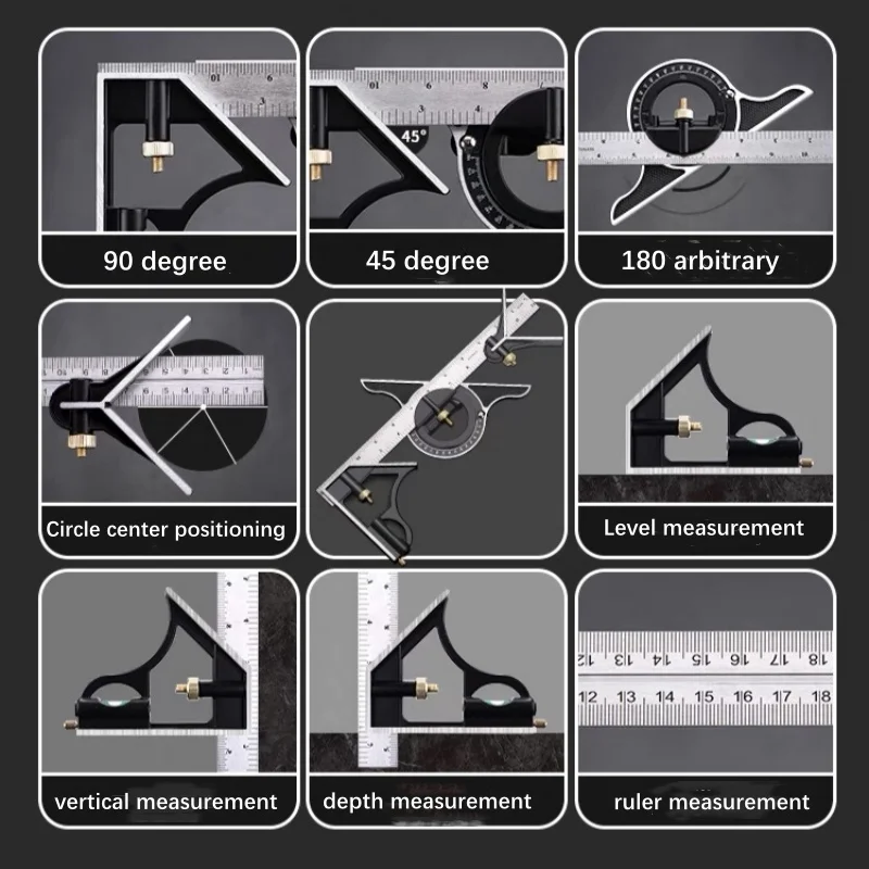 Imagem -06 - Régua Quadrada de Ângulo Direito Régua de Medição Ajustável Ferramentas Transferidor Combinadas Ferramentas para Madeira em 300 mm