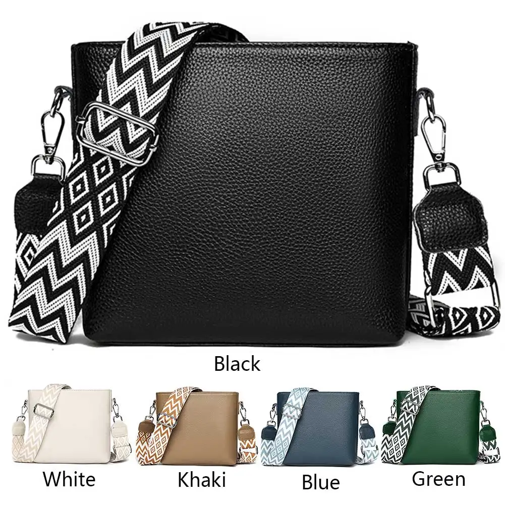 

Genuine Leather Shoulder Bag Soft Casual Shoulder Purse with Guitar Strap Vintage Bucket Bag Satchel Purse for Women