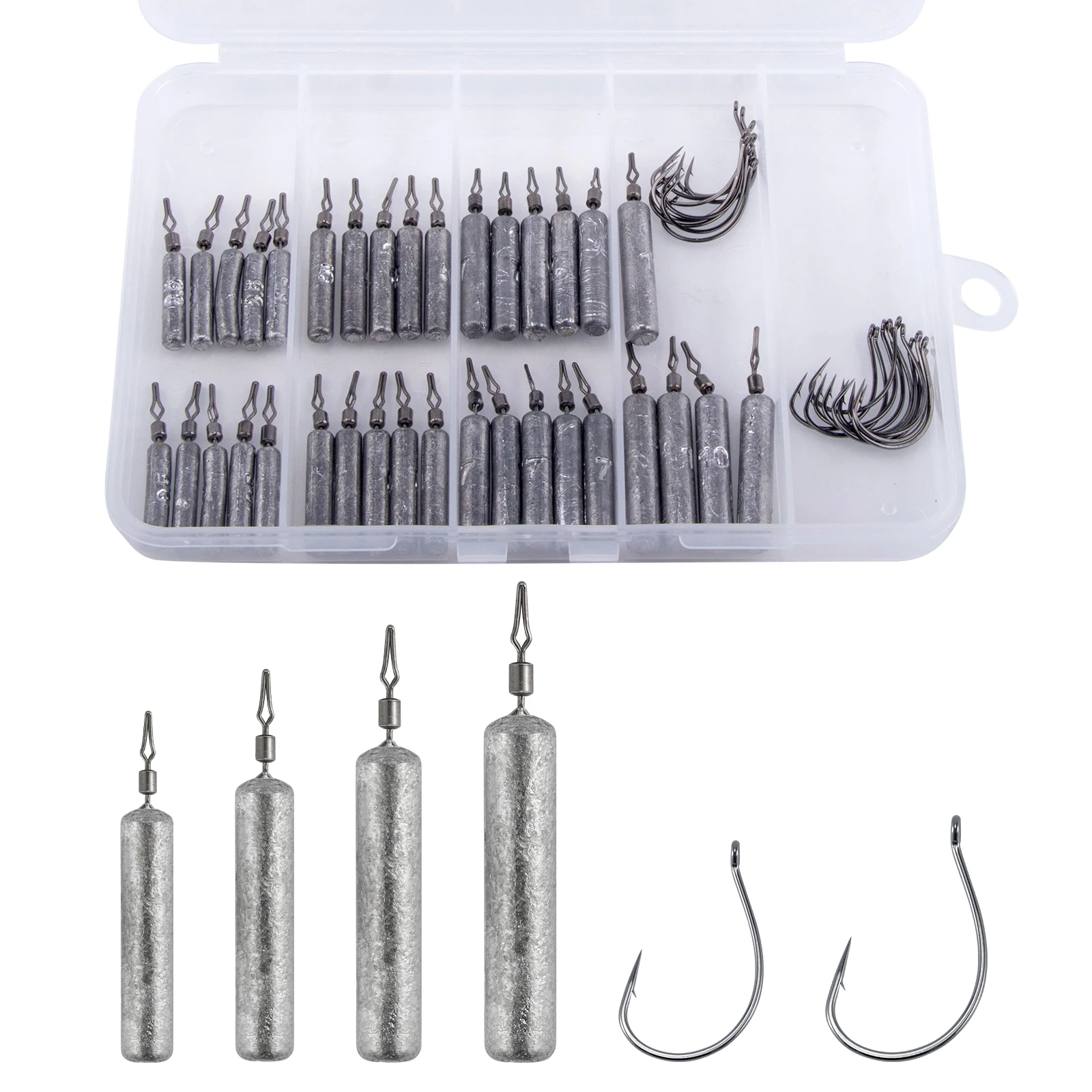 Kit drop shot con plomos cilíndricos, anzuelos wacky y caja de aparejos - imagen 2