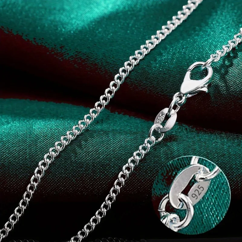 

1pc 925 Sterling Silver 2mm Side-Link Necklace for Women and Men – Fashion Charm Jewelry Gift