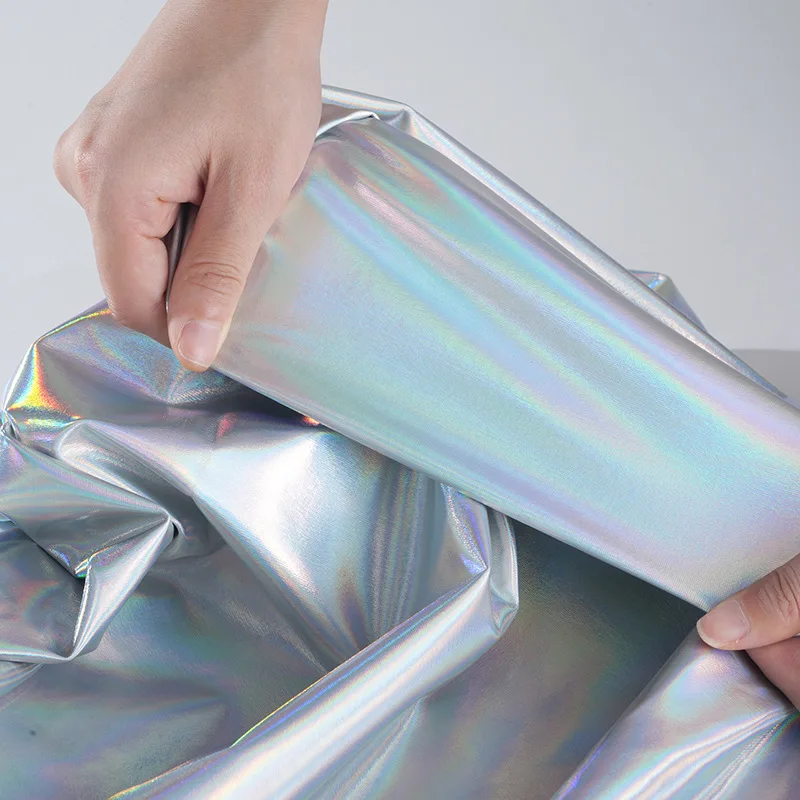 39x59inch Iridescent Silver Fabric, Four Sided Elastic Spandex Stamping Leather Skirt Elastic Leggings, stage background fabric