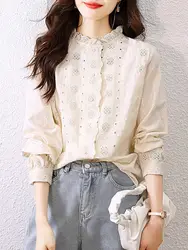 Women's Shirt Women's Interior New Lace Top Stylish and Stylish Black Fungus Collar Shirt