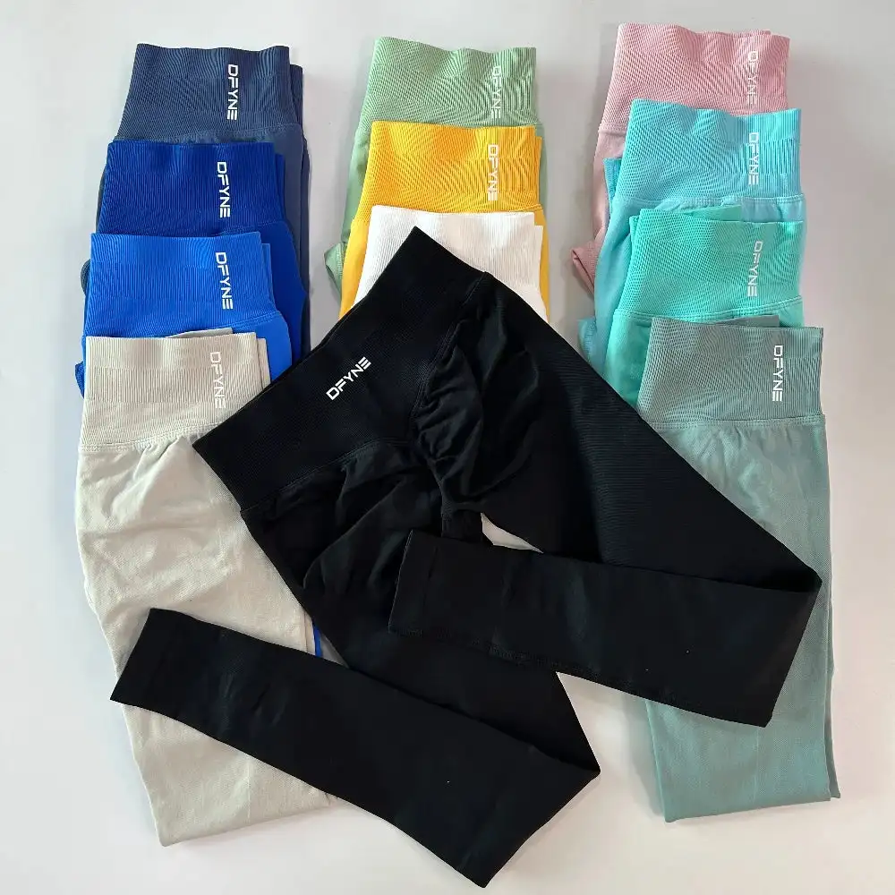 Dfyne-mallas de impacto para mujer, pantalones deportivos sin costuras para Yoga, gimnasio, banda baja acanalada, mallas deportivas de estiramiento alto, entrenamiento largo