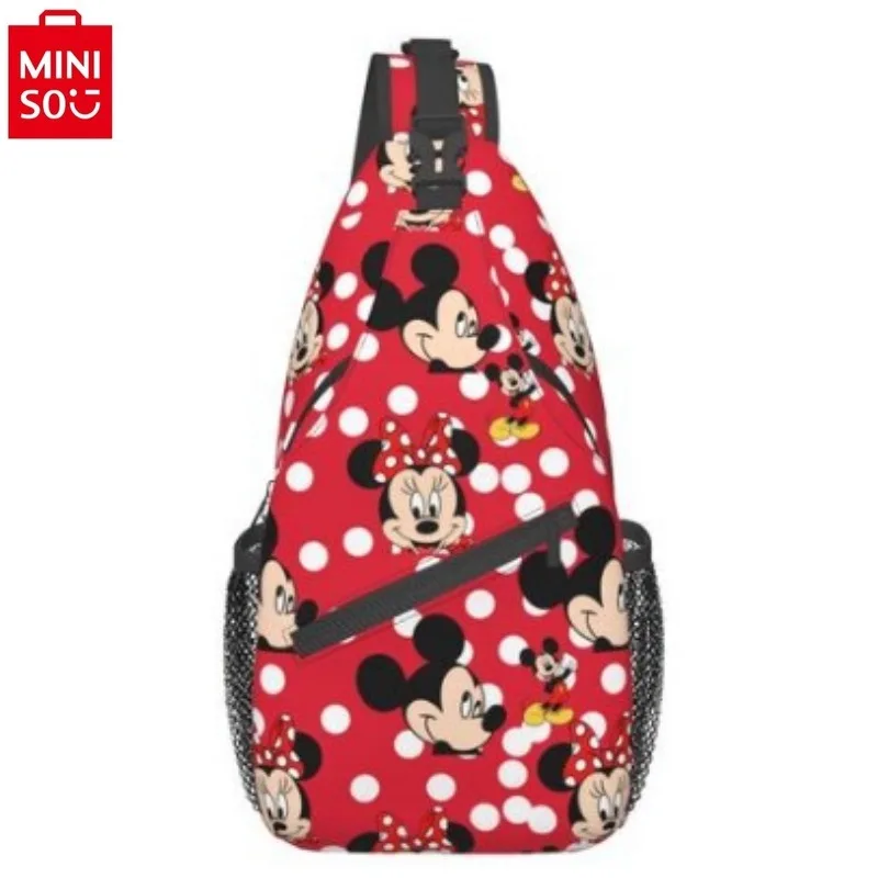 MINISO Disney Mickey dikiş büyük kapasiteli depolama bisiklet çantası çift Anti sıçramasına çok fonksiyonlu hafif göğüs çantası