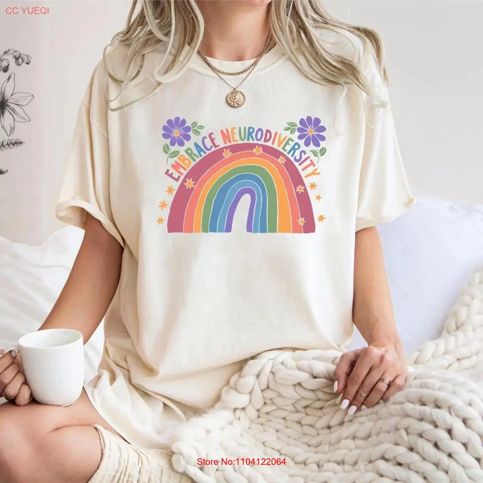 Embrace Neurodiversty Rainbow T shirt Positive Message Colorful Support Mental Health Awareness and Flower vintage Washed