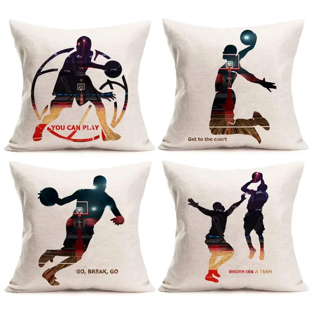 

Silhouettes of basketball players, printed linen pillowcases, sofa cushion covers, home decoration can be customized for you