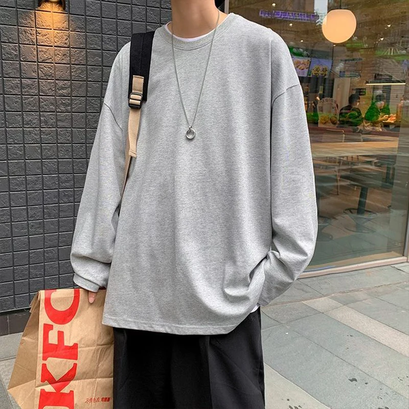 New Summer Men's T Shirt Fashion Solid T Shirt Mens Oversized Hip Hop Long Sleeve Casual Mens Streetwear Top Tees