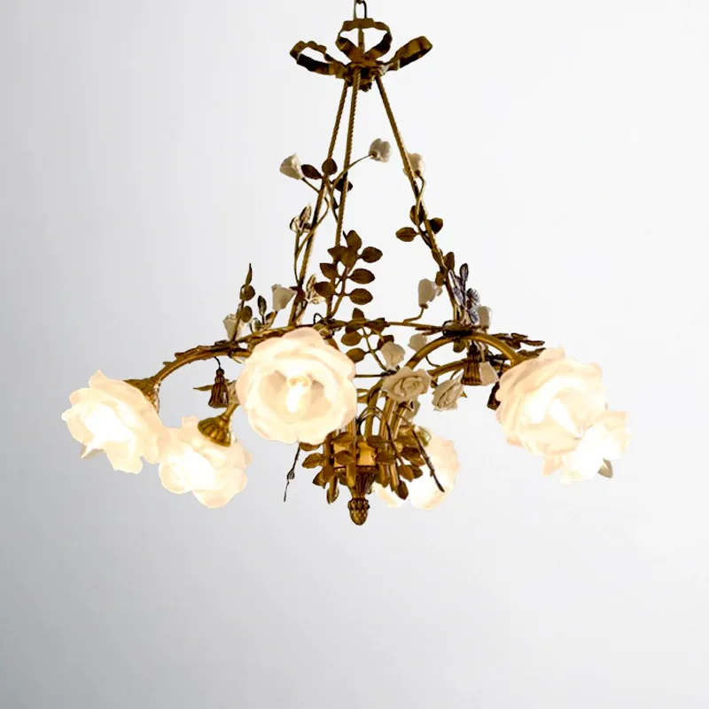 فرع أوروبي شكل النحاس قلادة LED أضواء زهرة الزجاج مصباح معلق غرفة المعيشة مطعم فندق غرفة نوم المطبخ الثريا #3