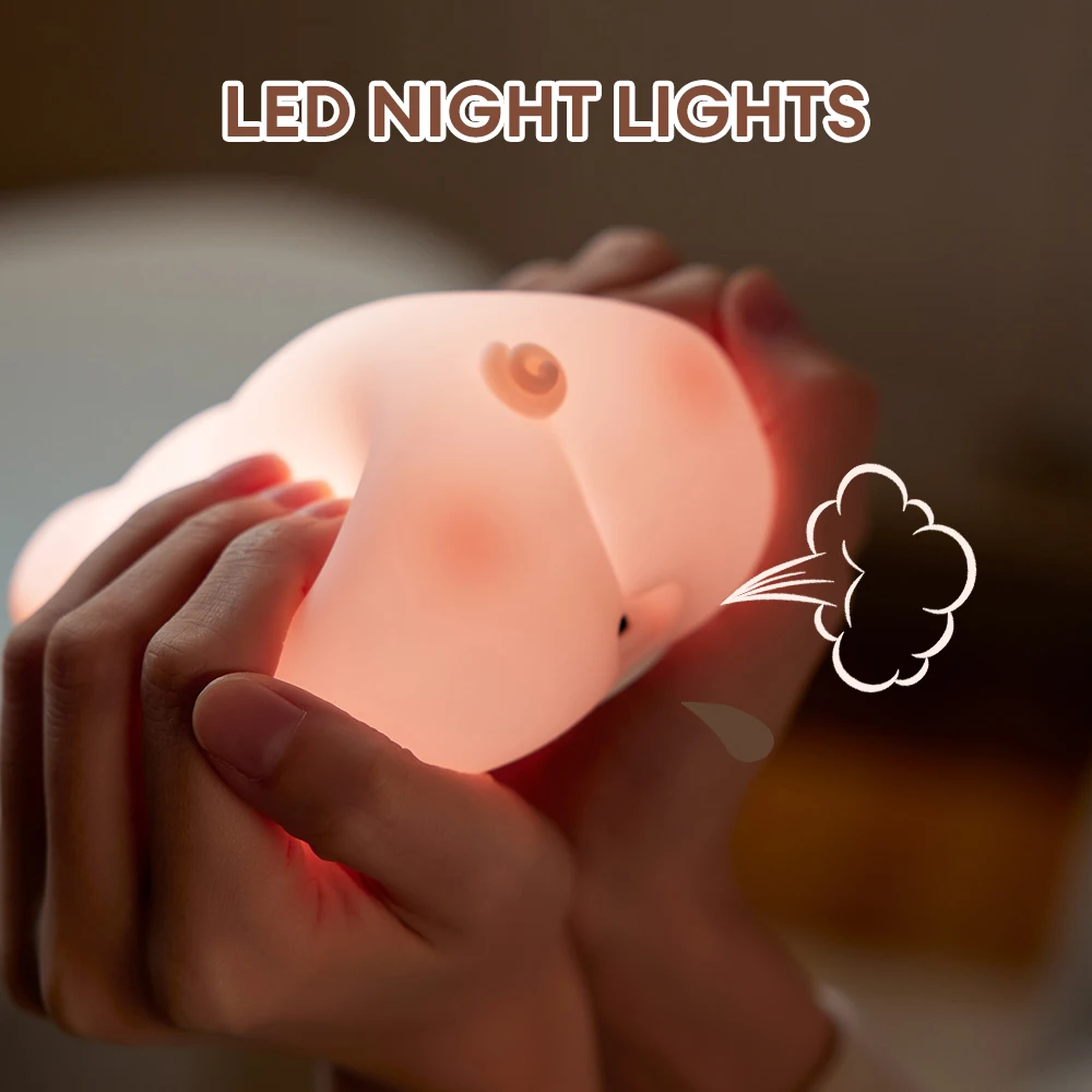 Pink Piggy Night Light Silicone Lamp Touch Sensor Pig Night Lamp USB Timing Children Kids Bedside Bedroom Decor Birthday Gifts