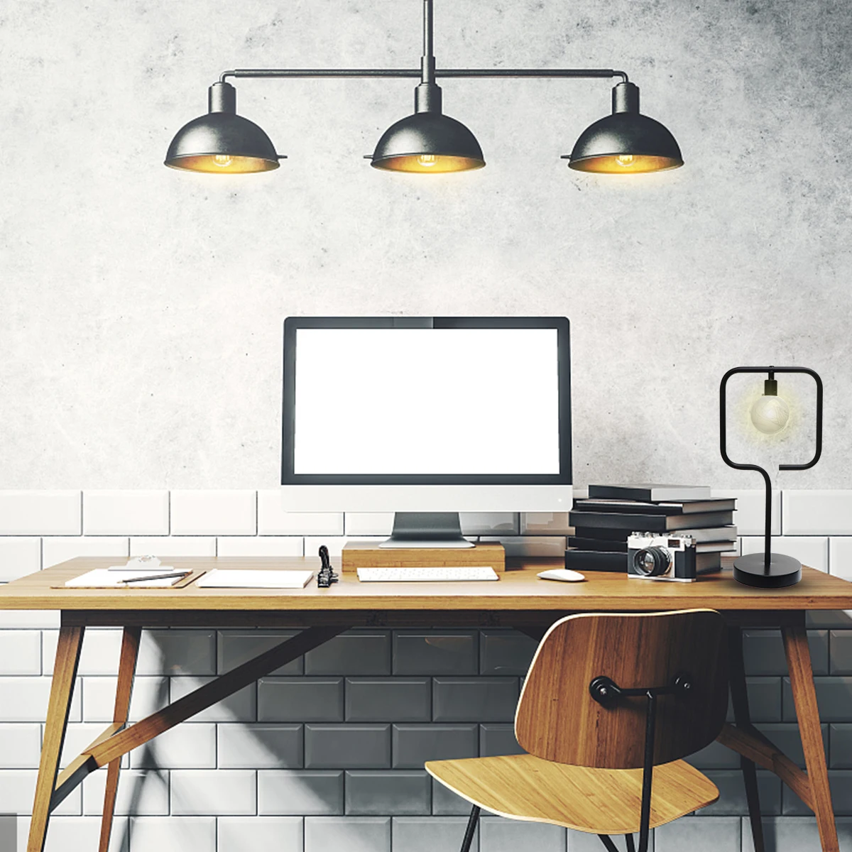 LED Night Lamp Simple Desk Iron Bulb Decorative Chargeable Desktop Light Retro Plastic Wrought Bedside