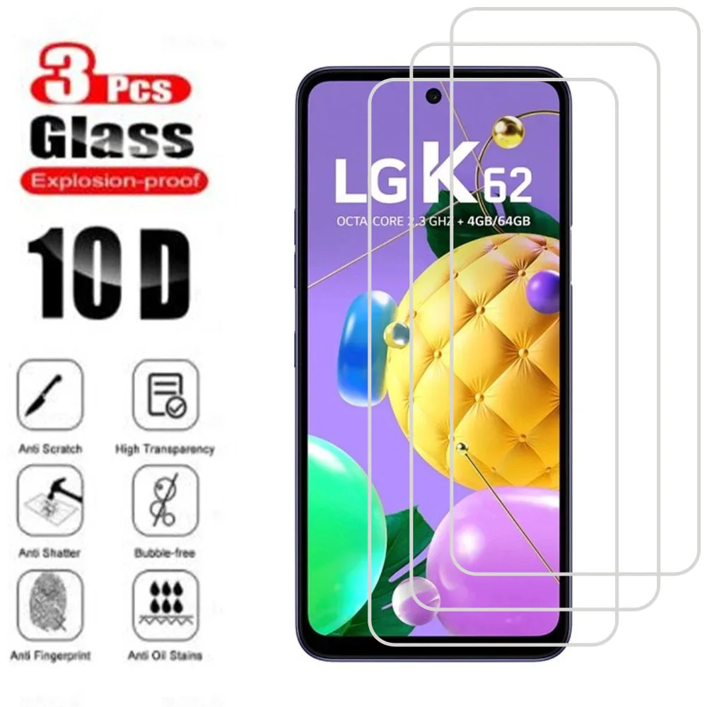 Vidrio de protección de 3 piezas para LG K22 K22 + Plus K31 K41S K42 K51 K51S K52 K61 K62 K71 K8X K92 5G Q51 Q52, película de cubierta de pantalla templada