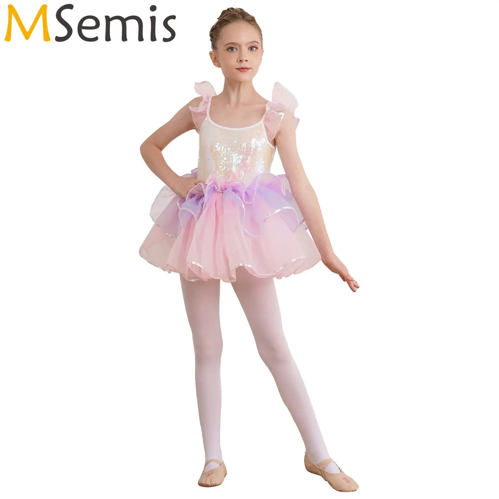 

Балетное платье-пачка для девочек, балерина, фатиновый костюм с блестками, сетчатый купальник с бантом на талии, гимнастическое трико, одежда для выступлений