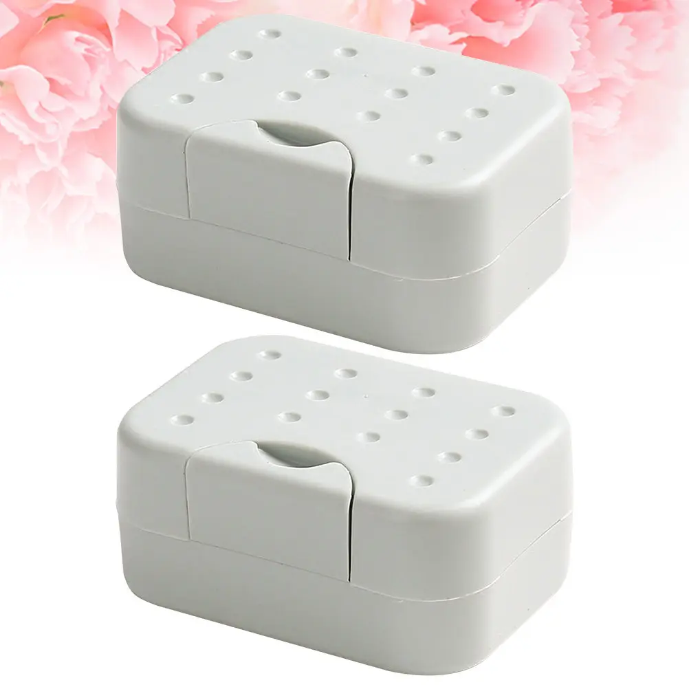 2Pcs Portable Waterproof Soap Box with Lid Compact Travel Soap Holder Modern Drainage Design Sponge Insert for Home and Gym Use