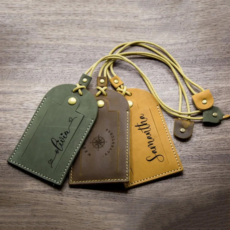 PU Leather Luggage Tag with Contact Card Business Office Gift Travel Bag Name Tag