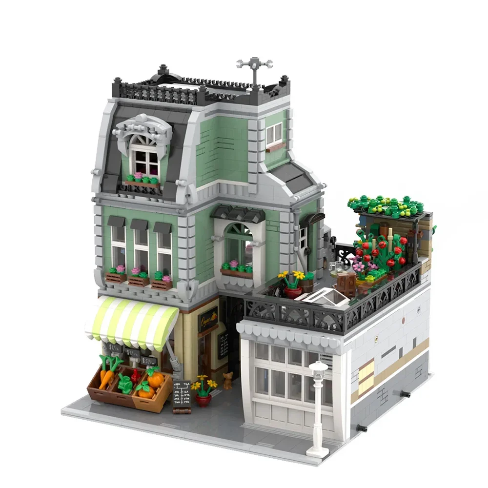 

3610pcsMOC-59472 Carpenter Shop House Street View Architecture Rong LEGO Building Assembly Model Toy