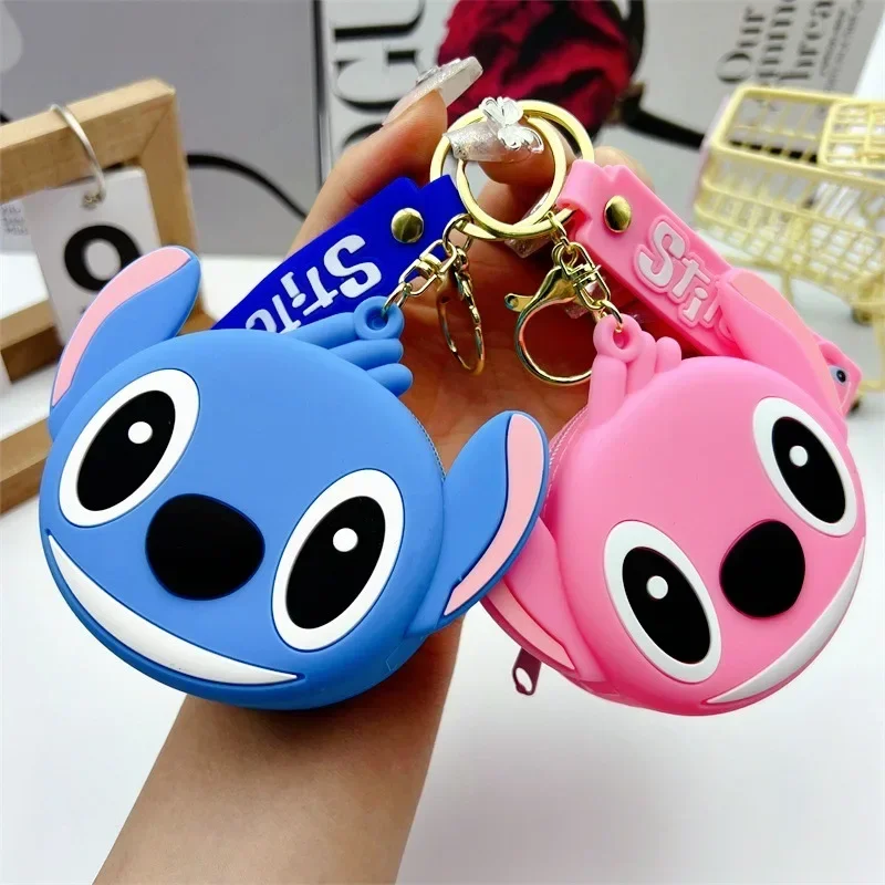 

Disney Lilo and Stitch Coin Purse Keychain Kawaii Stitch Angel Anime Wallet Headphone Storage Bag Pendant Children's Gift