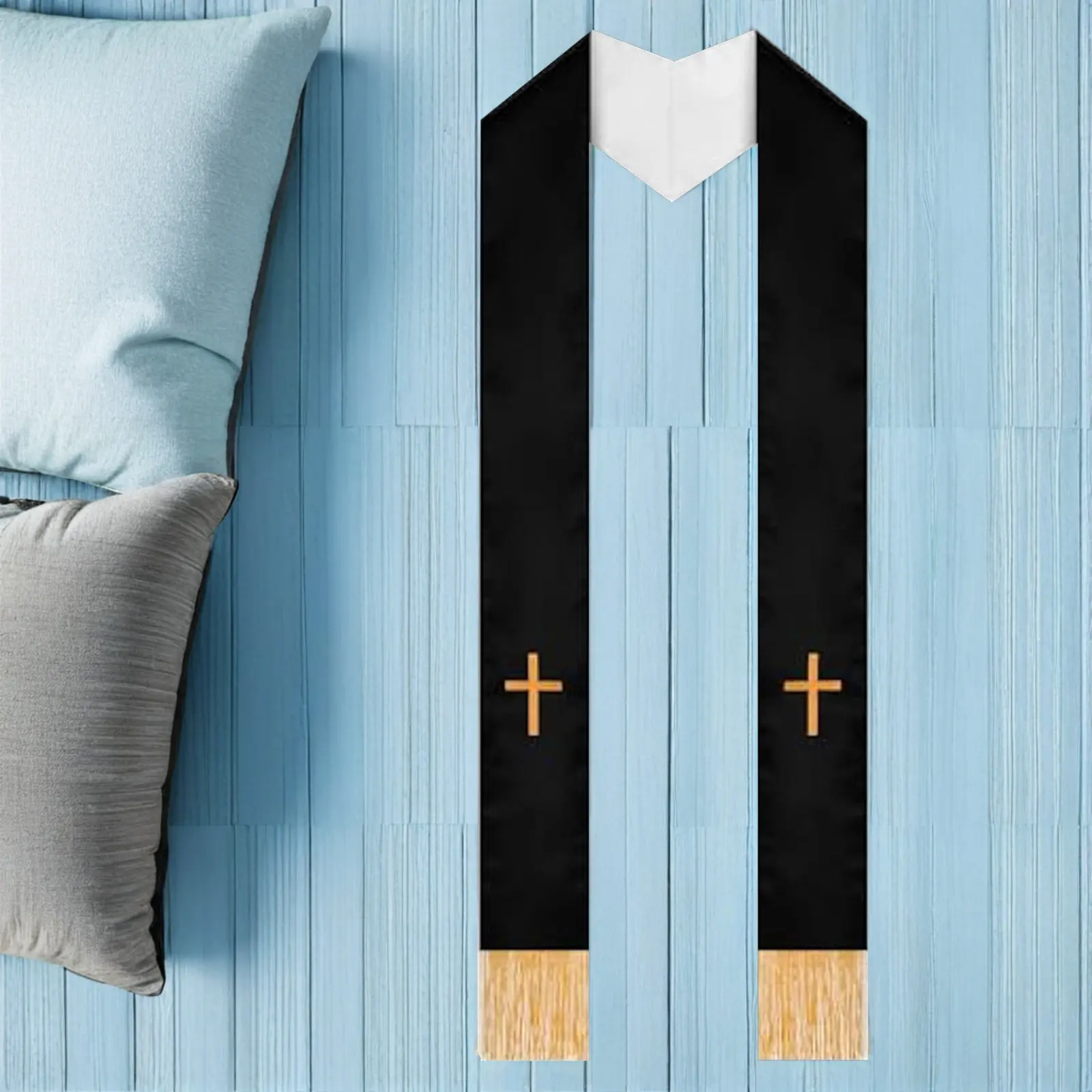 Wedding Church Clergy Stole Double-Sided Satin Embroidered Cross Tassel Bridal Shawl Pastor Ceremony Choir Stole