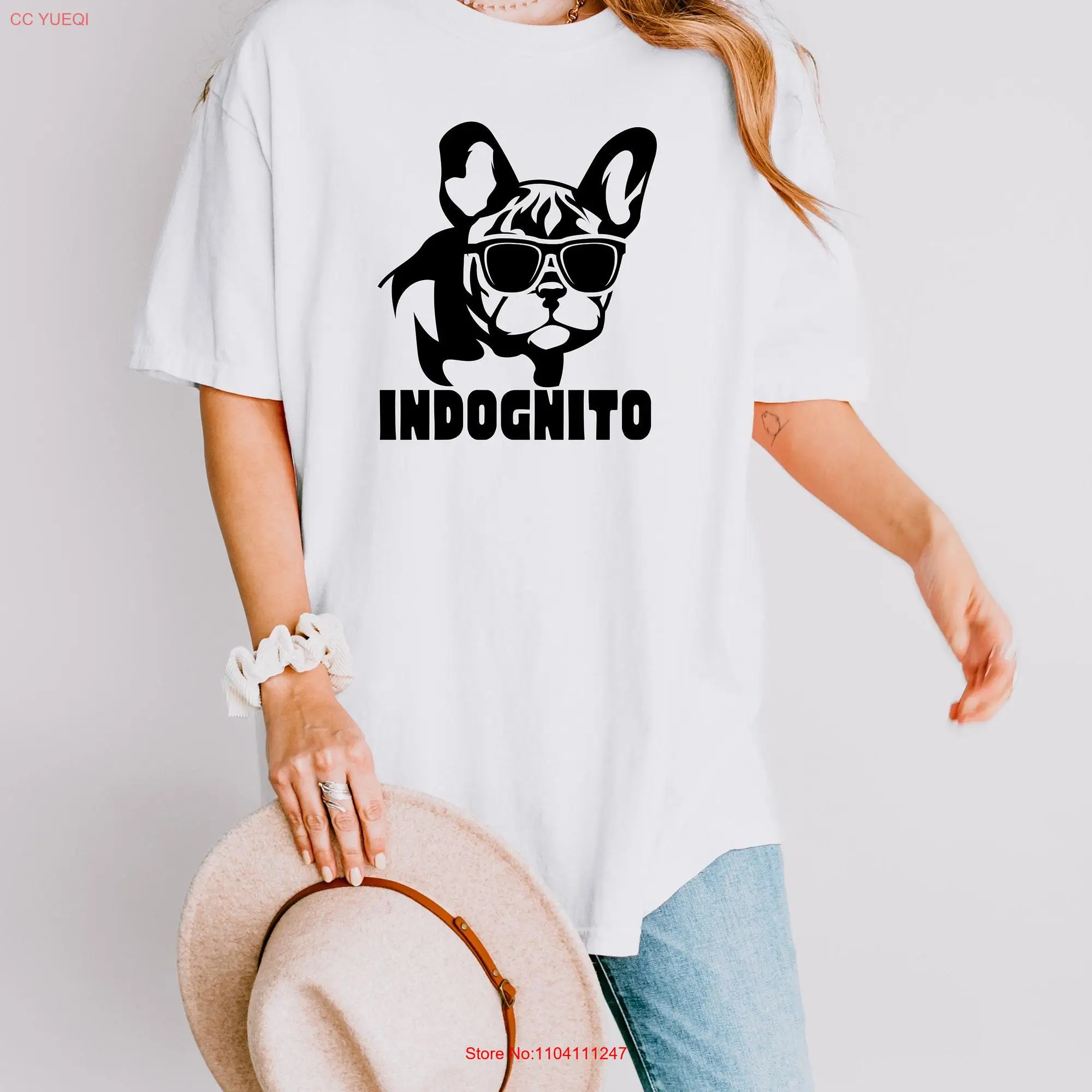 Indognito Incognito Funny French Bull Dog Frenchie Sunglasses Heavy Weight Comfort Colors T Shirt long or short sleeves