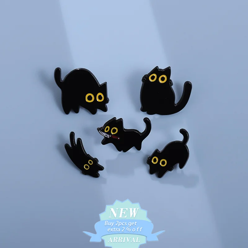 Black Kitten Enamel Pins For Backpack Custom Cute Cat With Knife Brooch Lapel Badges Cartoon Animal Jewelry Gift For Kids Friend