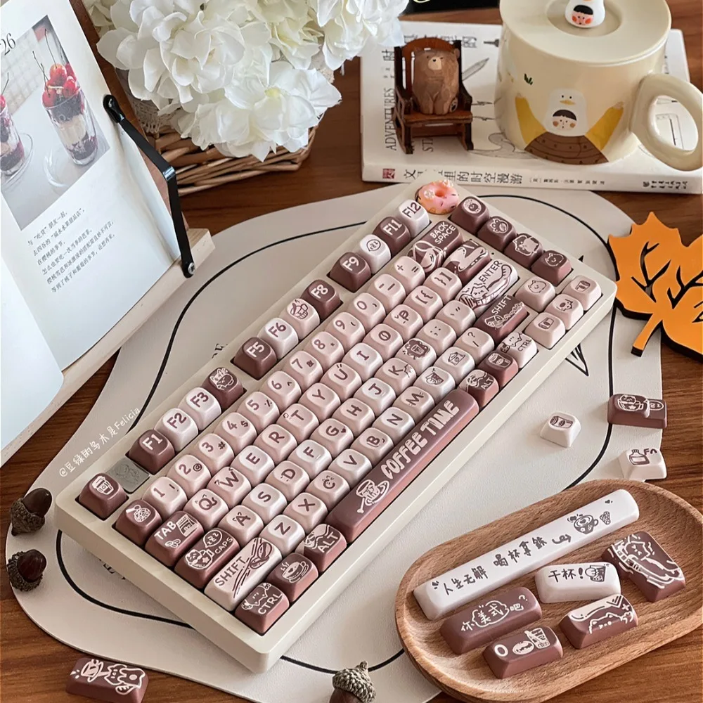 Latte Meow Coffee Meow, Keycap FOA Sublimation, Small Full Set, Girl Cute Personality Mechanical Keyboard, Customized