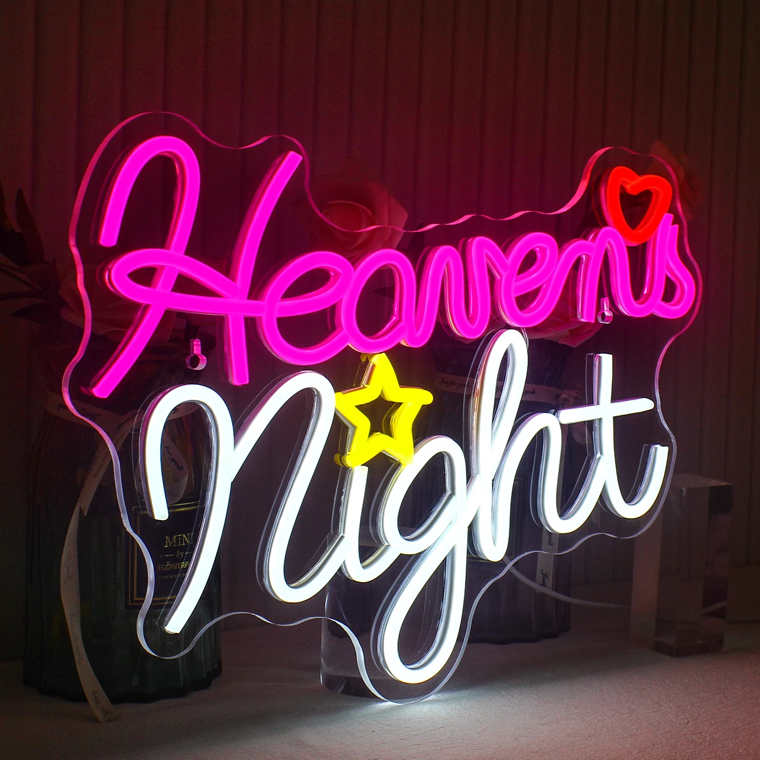 Heaven Night Neon Sigh Letter, Pink White LED Lights, Home Bar, Party Club, Hotel, Handmade Face Wall Decoration, Dimmable Lamp