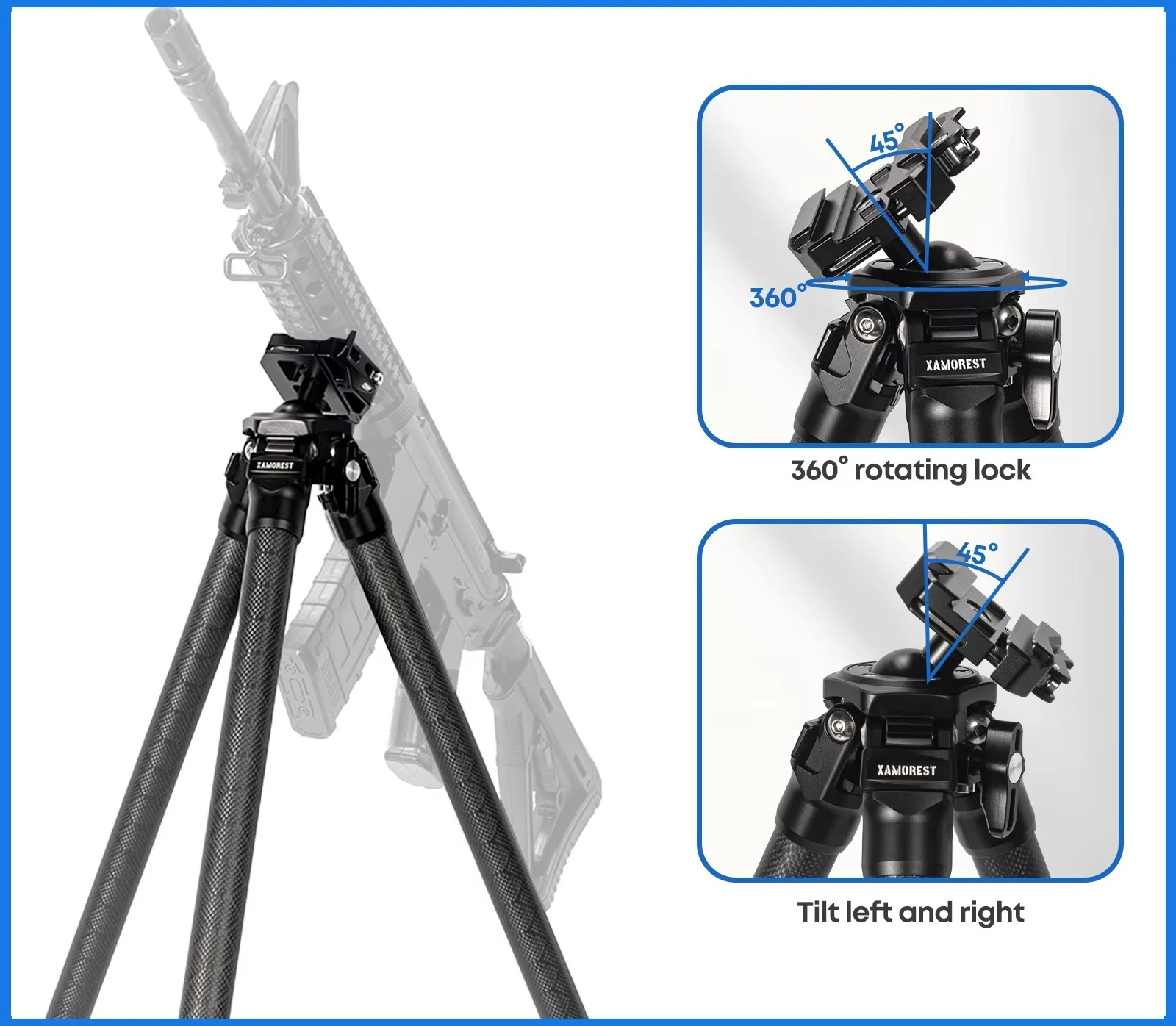 Carbon Fiber PRS Shooting Tripod Professional Outdoor Hunting Tripod with Quick‑Release Clip