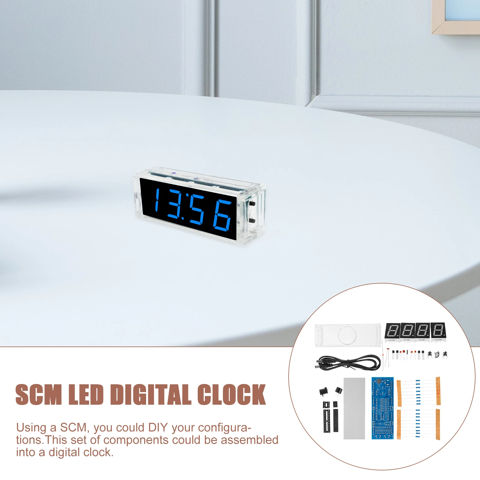 

1set 1Set Scm Led Digital Clock Components Single Chip Microcomputer Kit Premium Material Blue Home Decor