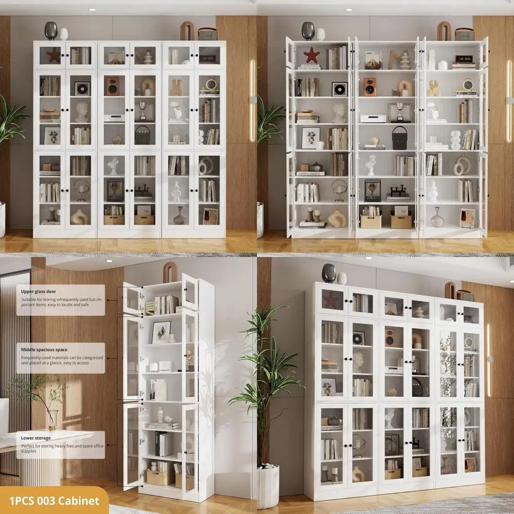 

85.5“ H Bookcase with Do, Wooden Bookshelves and Bookcases or Home Oice, Pantry Cabinet with Doand Shelves, 7-Tier Laundry Room
