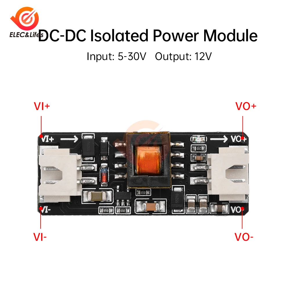 DC-DC DC Isolated Power Supply Module Wide Voltage Input 5-36V to 12V Output Power 5W With XH2.54 Dual Terminal Wire