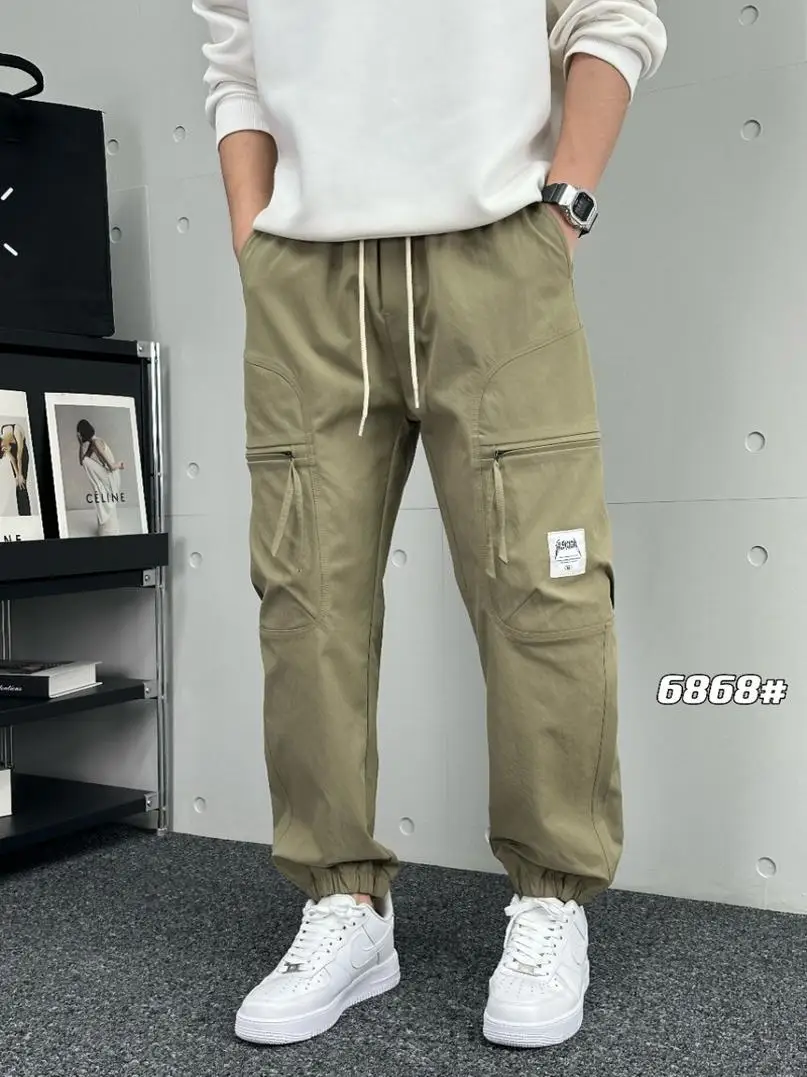 

Удобные дышащие эластичные повседневные рабочие брюки для мужчин, весенне-осенние свободные прямые брюки с карманами