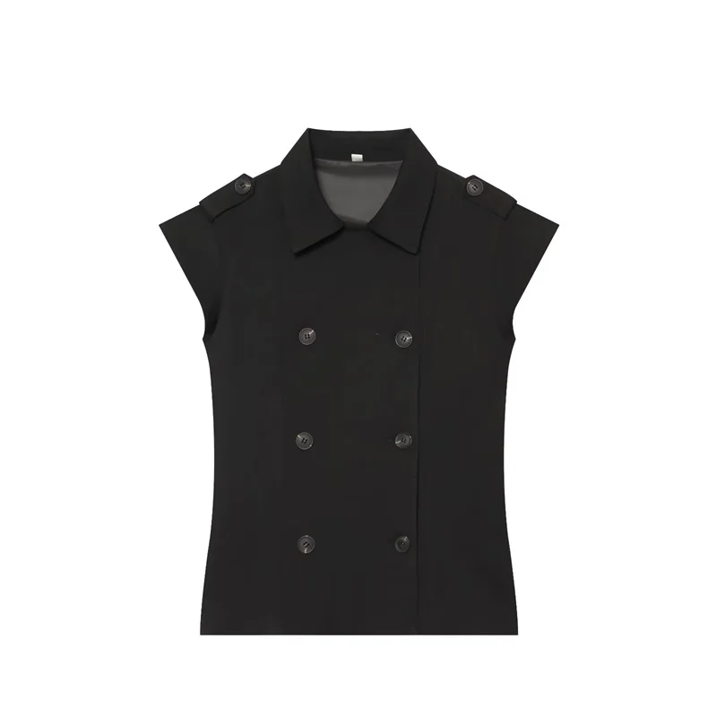 Guobioziy 2026 Summer New Women's Vest Solid Color Sleeveless Waist-Fitting Double-Breasted Vest Casual Fashion