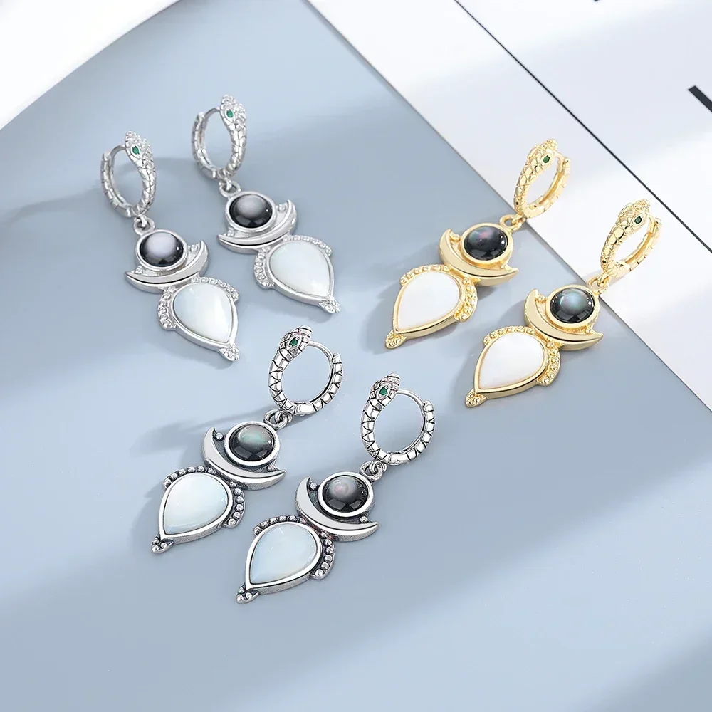 Natural Shell Silver Waterdrop Earrings for Women Gold Color Vintage Jewelry Wedding Engagement Hoop Earrings Gifts