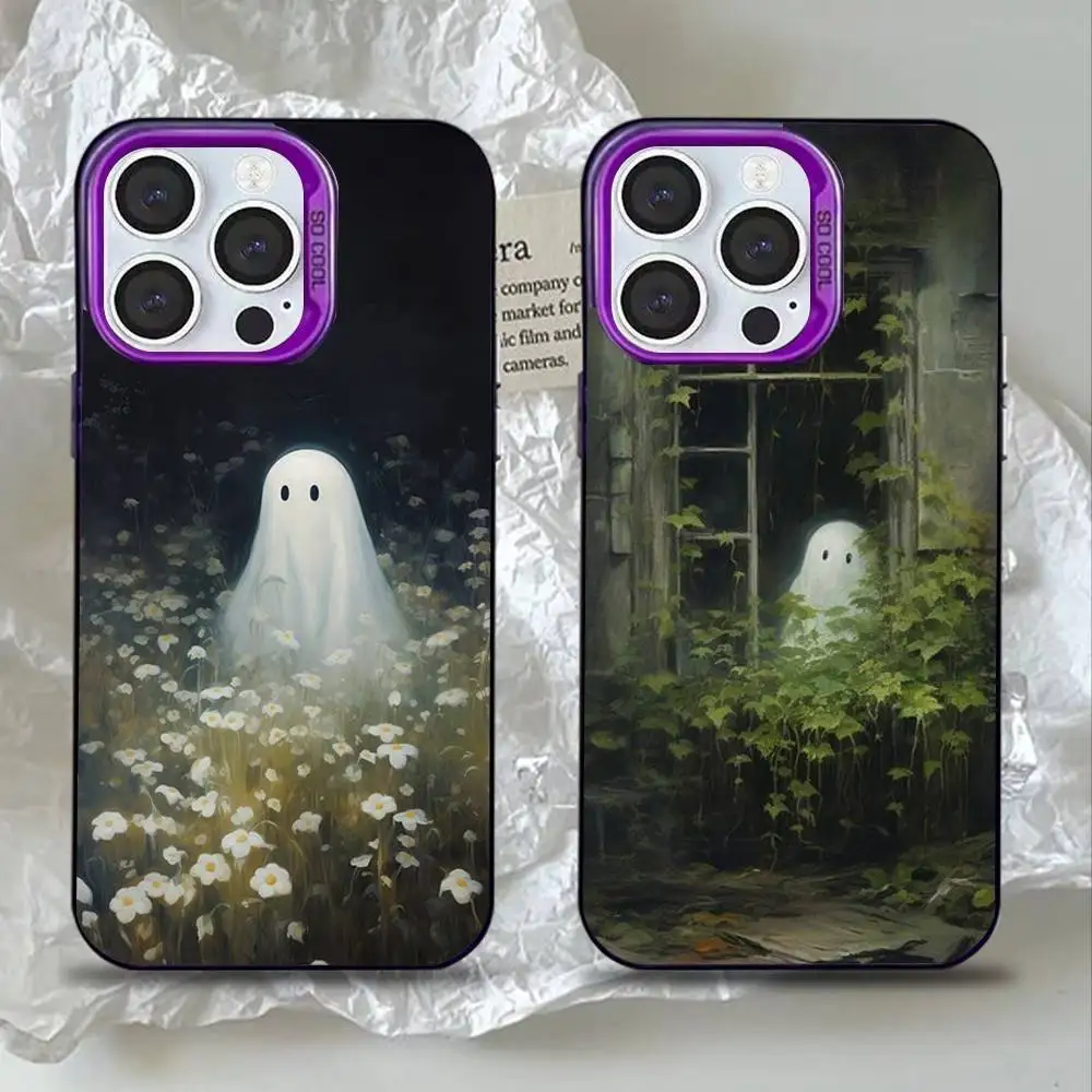 

Oil Painting Cute Ghosts Lovely Phone Case For iPhone 16,15,14,13,12,11,Mini,Pro,SE,MAX Purple Matte Silicone Cover