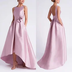 Prom Dresses Elegant Jewel Ball Gown Hi-lo Evening Dresses Flower Satin Formal Occasion Gown	birthday Dress For Womenفستانفساتين