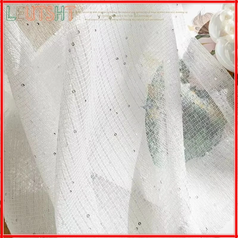 

French Curtain for Living Room Bedroom Small Fragrant Wind White Tulle Light and Impermeable Sequined Window Screen Light Luxury