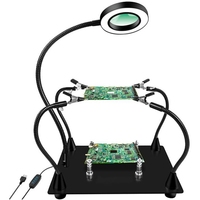 Upgrade Soldering Helping Hands Station Set Kit With 6X LED Magnifying Lamp, Metal Circuit Board Holder