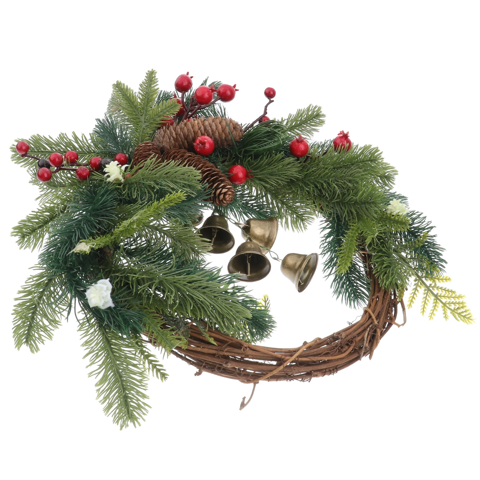 

1Pcs Elegant Bohemian Christmas Wreath Featuring Red Berries Pine Cone Rattan Warm Natural Tone Hanging Decor for Home Wedding