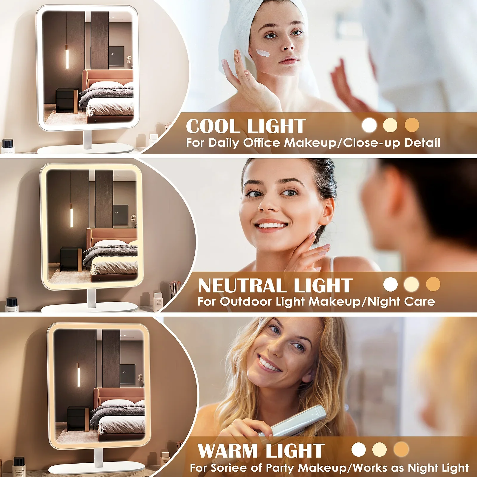 Portable LED Makeup Mirror 5X Magnification, Touch Control, Rechargeable, Dimmable Light 120° Adjustable Stand, HD Vanity Mirror