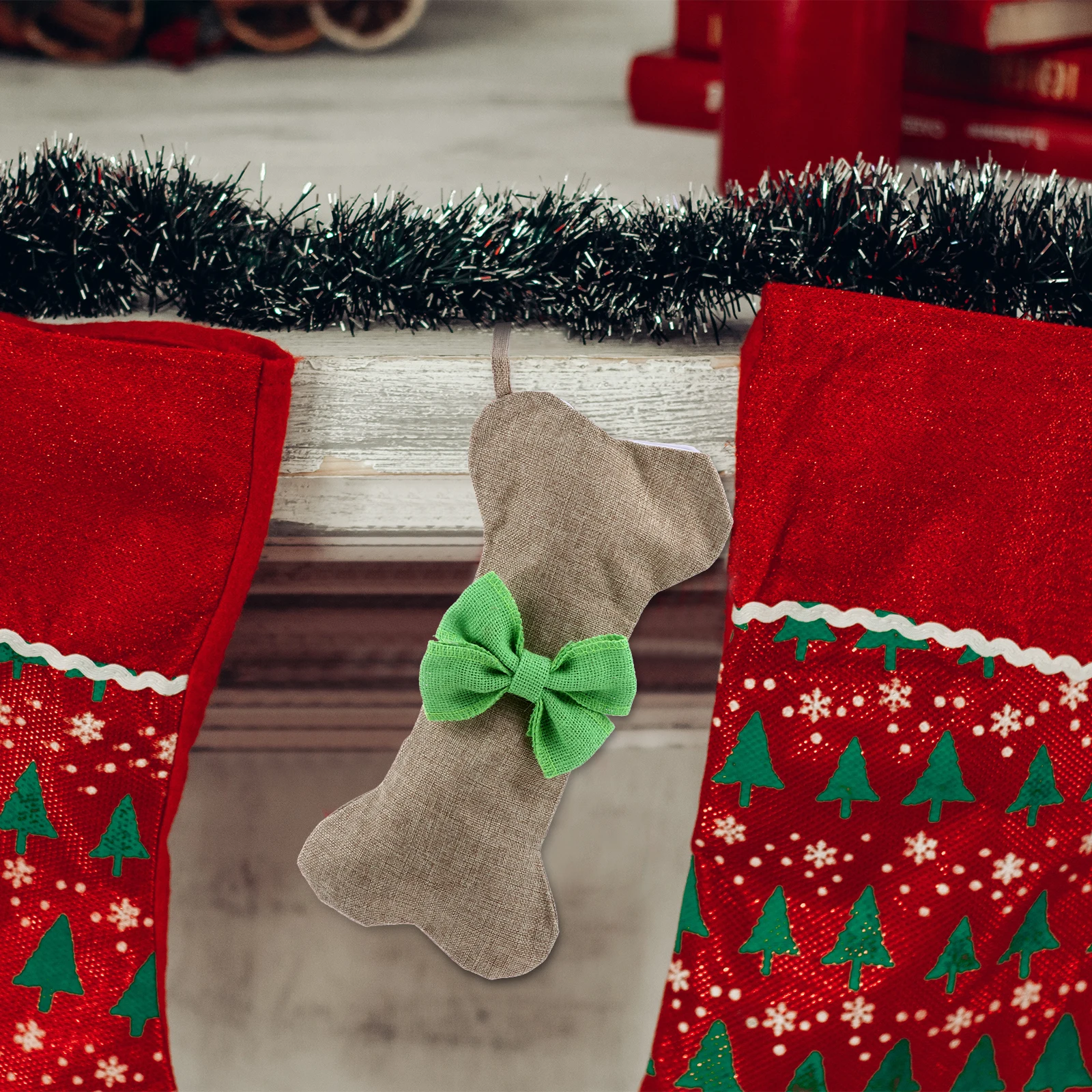 

Stockings for Pets Christmas Pendant Country Decorations Bones Dog and Cat Green Jute