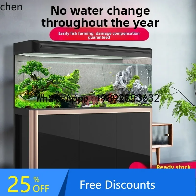 

x1 small and medium-sized fish tank aquarium large living room household fish tank goldfish tank with cabinet