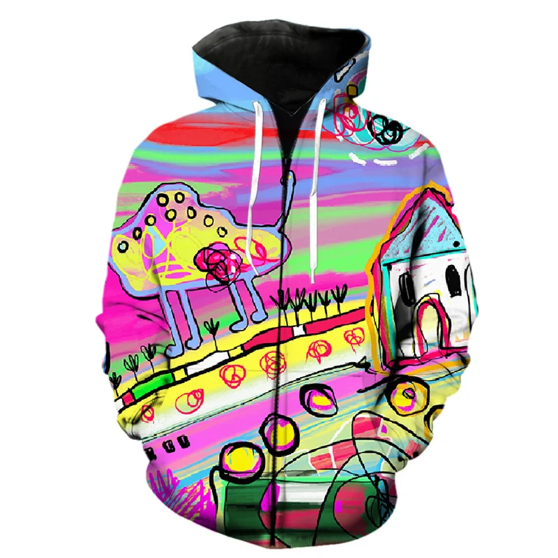 

Abstract 3D Printed Art Painting Zipper Hoodie Men Kids Spring Hip Hop Teens Hoodies Tops Streetwear Harajuku Loose Sweatshirts