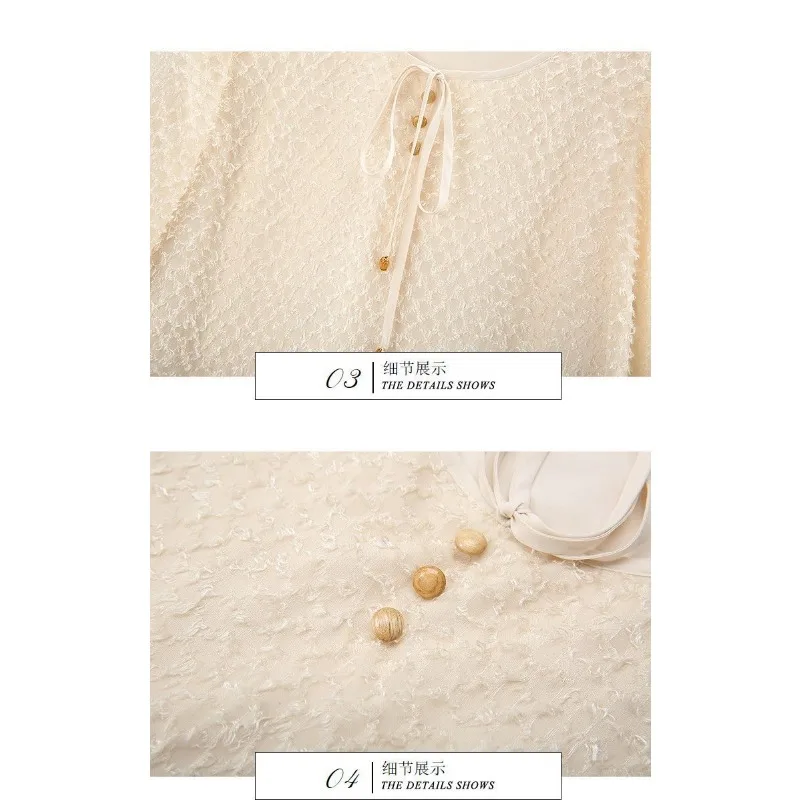 Women's French Style Lace Blouse Elegant Crew Neck Long Sleeve Casual Shirt