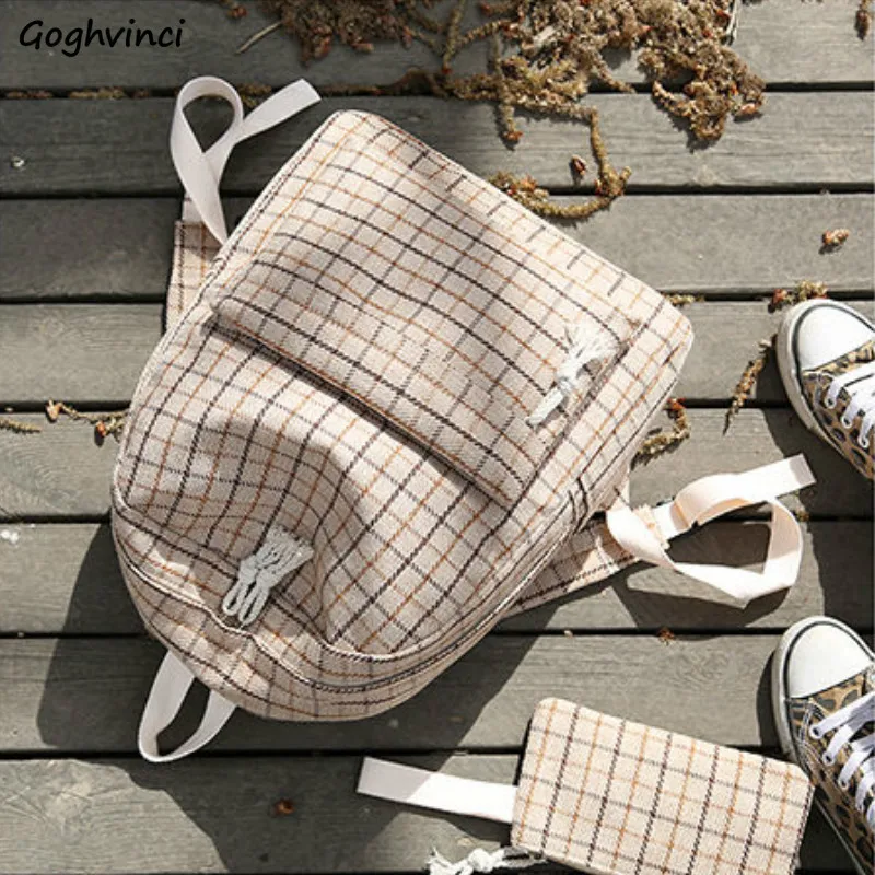 

Backpacks Women Plaid Big Capacity Tassel Zipper Womens Harajuku Ulzzang Schoolbags Teens Fashion Streetwear Multi-function Ins