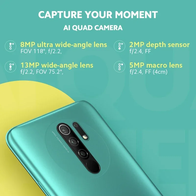 Xiaomi-Smartphone Redmi 9, Helio G80, Octa Core, Façade 13MP, Caméra 5020mAh, Écran FHD + 6.53 ", Téléphone portable d'occasion, Global Rom