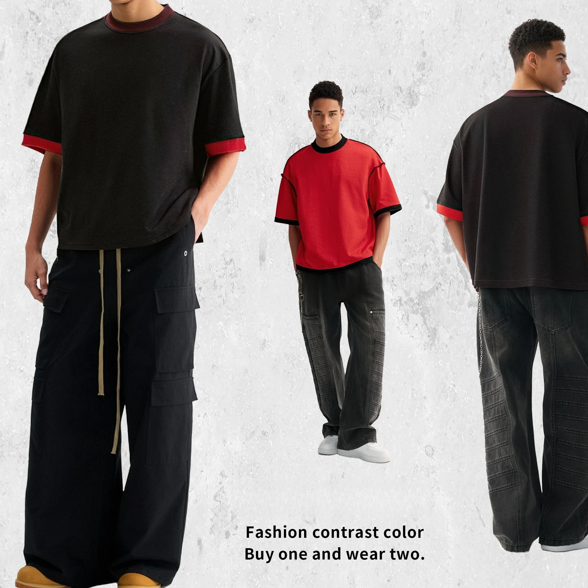 تي شيرت ذو وجهين للرجال والنساء |   40% قطن، طراز يومي متعدد الاستخدامات 250 جرام كبير الحجم