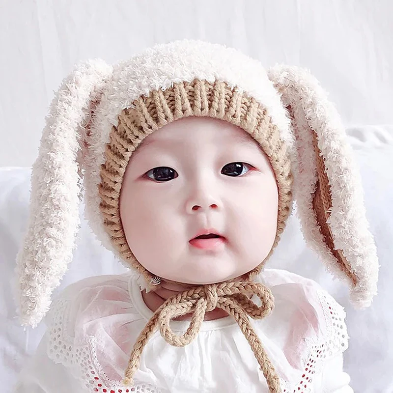 Cartoon Rabbit Baby Plush Hat Solid Color Long Ears Beanie Cap For Infant Boy Girls Winter Warm Toddler Ear Protection Caps