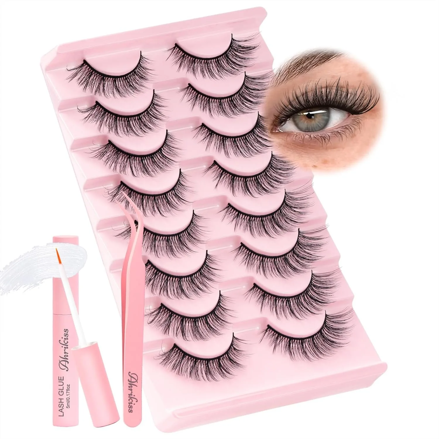 

Wispy False Eyelashes Natural Look Cat Eye Lashes 8 Pairs Faux Mink Lashes Lightweight Eyelashes Kit with Glue and Tweezers