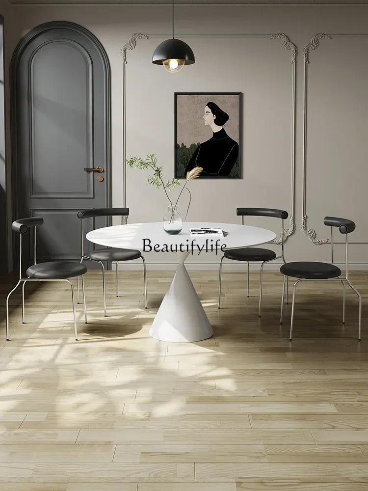

56French Cream Wind Slate Dining Table Retractable Modern Household Round Dining Table