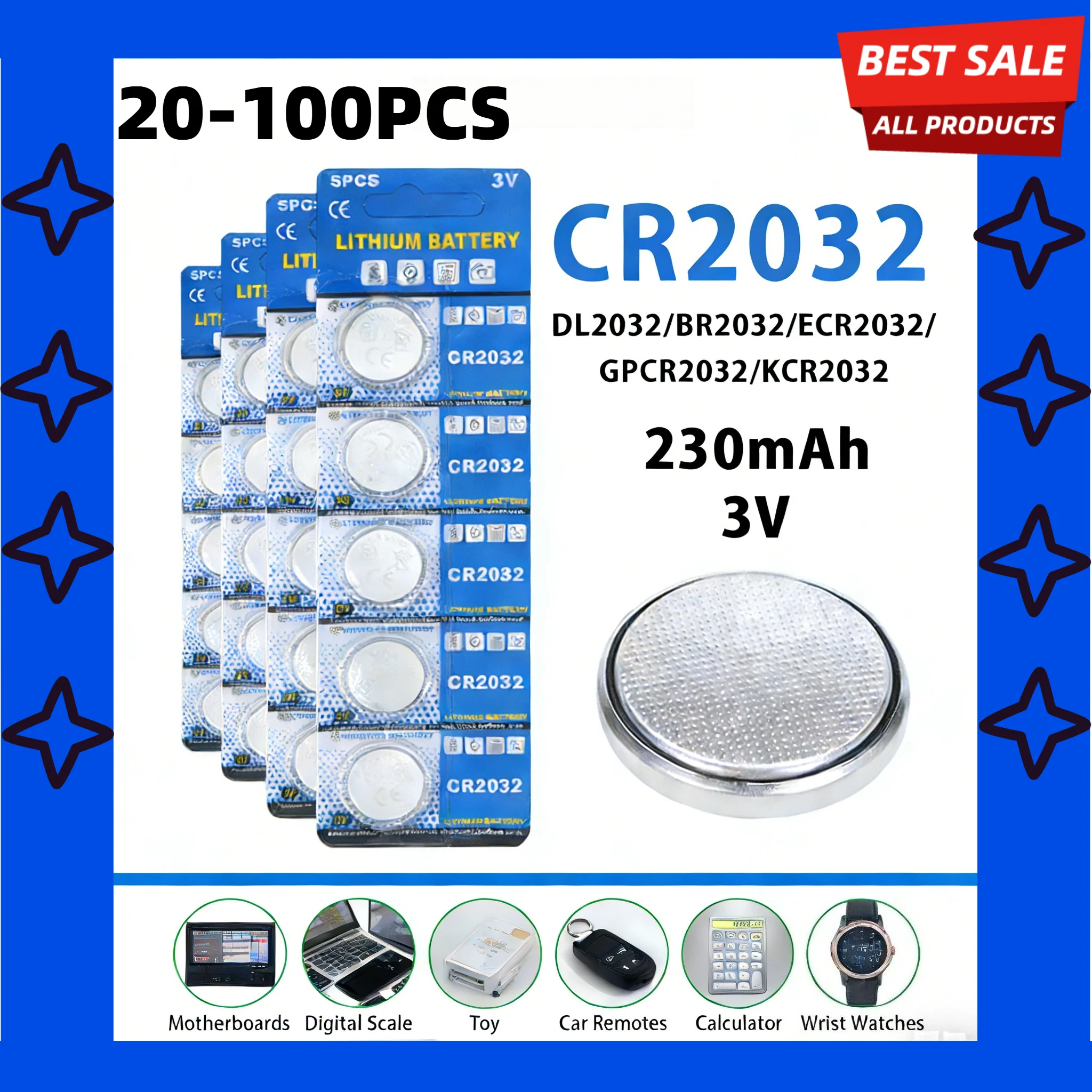 5-50PCS CR2032 Button Battery 3V 230mAh Lithium Battery For Watch Toy Calculator Car Remote Control Coin Cell Toy