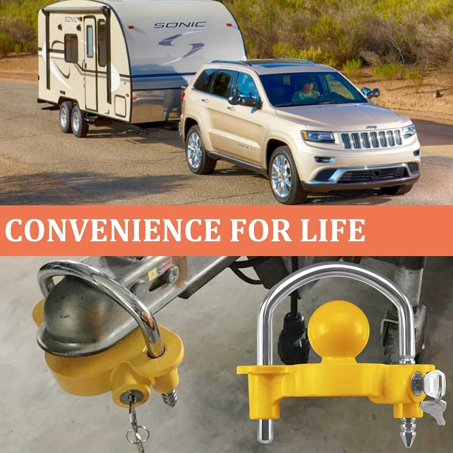 

Tow Ball Security Anti-Theft Trailer Coupler Hitch Lock U-Shape Universal Heavy-Duty Truck Lorry Caravan Camping Adjustable